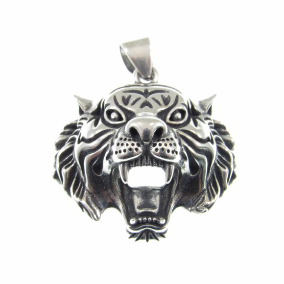 Solid 925 Sterling Silver Tiger Head Face Pendant, Spirit Animal Totem Jewelry - Picture 3 of 9